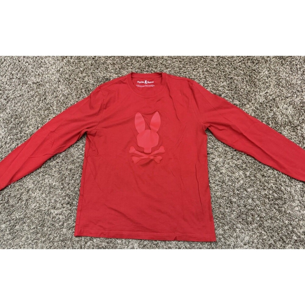 PSYCHO BUNNY Red Pima Cotton Long Sleeve Tee Shirt Sz 7/ XL Logo Graphic